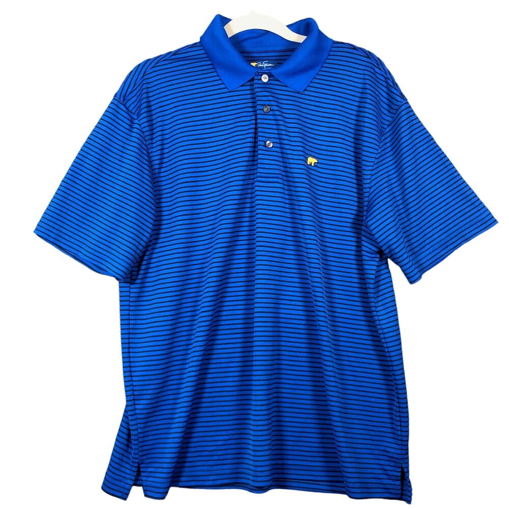 Jack Nicklaus Mens Shirt Blue Black Stripe Polo Stay Dri Performance Large
